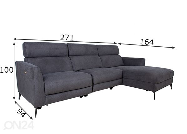 Divaanisohva Mildred Recliner, kulma oikealla mitat