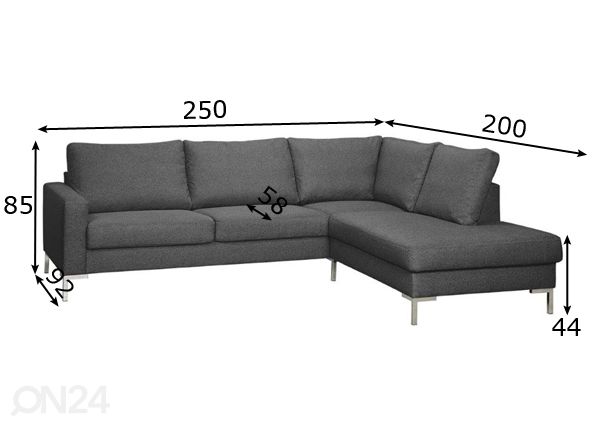 Divaanisohva Tracy, oikea mitat