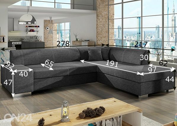 Divaanivuodesohva vuodevaatelaatikolla mitat