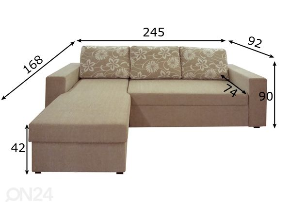 Divaanivuodesohva vuodevaatelaatikolla Bermuda mitat