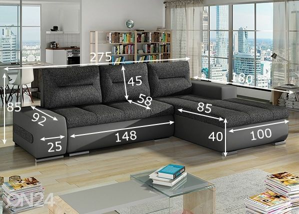 Divaanivuodesohva vuodevaatelaatikolla Detroit mitat