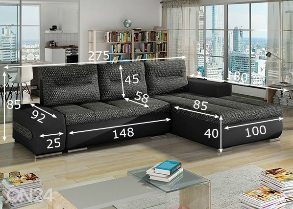 Divaanivuodesohva vuodevaatelaatikolla Detroit mitat