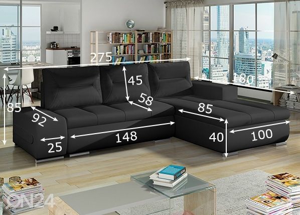 Divaanivuodesohva vuodevaatelaatikolla Detroit mitat