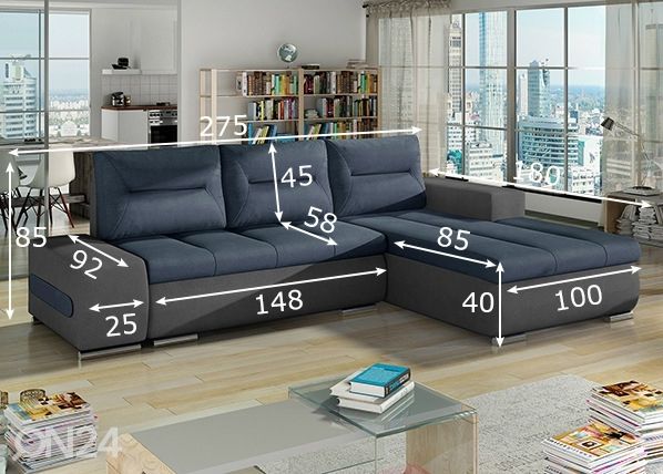 Divaanivuodesohva vuodevaatelaatikolla Detroit mitat