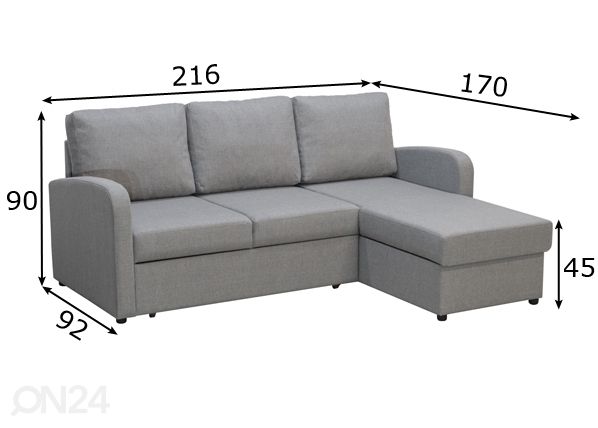 Divaanivuodesohva vuodevaatelaatikolla Karet XL 216 cm mitat