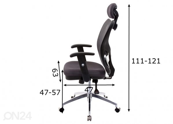 Ergonominen työtuoli Evita Deluxe musta mitat