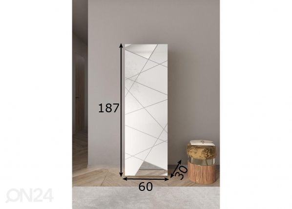 Eteiskaappi Vittoria 60 cm, kiiltävä valkoinen/peilit mitat