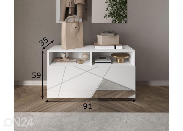 Eteiskaappi Vittoria 91 cm, kiiltävä valkoinen/peilit mitat