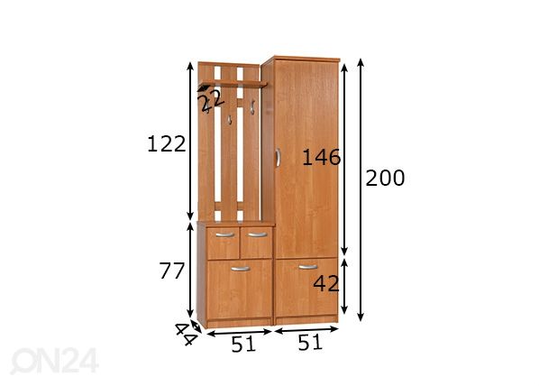 Eteiskaluste 103 cm mitat