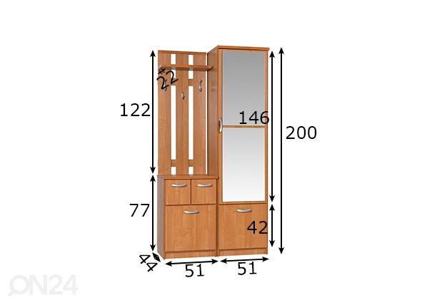 Eteiskaluste 103 cm mitat