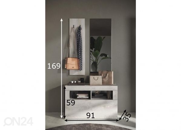 Eteiskaluste Basic 91 cm mitat