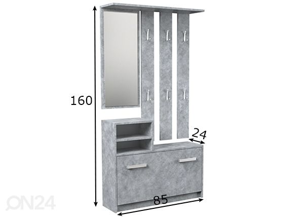 Eteiskaluste Dallas L85 mitat