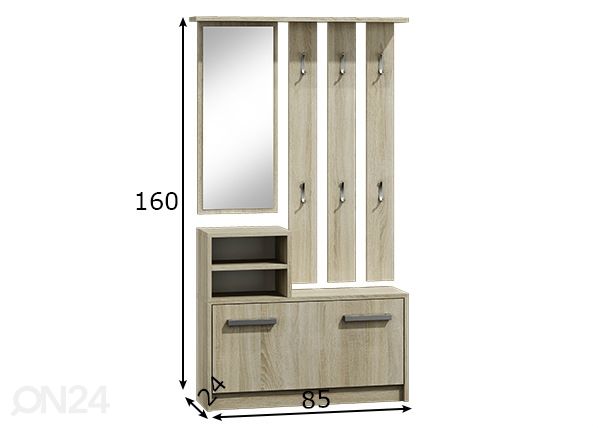 Eteiskaluste Dallas L85 mitat