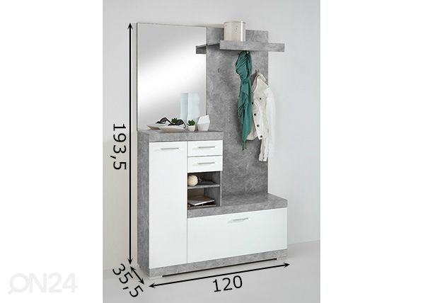 Eteiskalusteet Bristol 1000 mitat