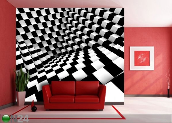 Fleece-kuvatapetti BLACK AND WHITE DICE 360x270 cm