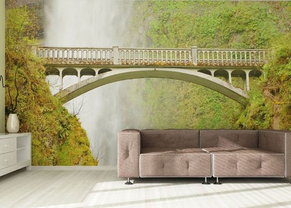 Fleece kuvatapetti BRIDGE NEAR WATERFALL 360x270 cm