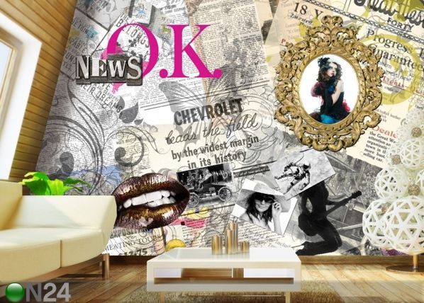 Fleece-kuvatapetti COLLAGE OF NEWSPAPER 360x270 cm
