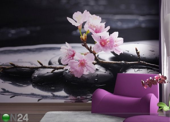 Fleece kuvatapetti PINK FLOWERS ON THE STONE 360x270 cm