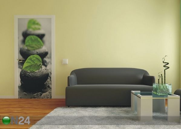Fleece kuvatapetti STONES WITH LEAVES 90x202 cm
