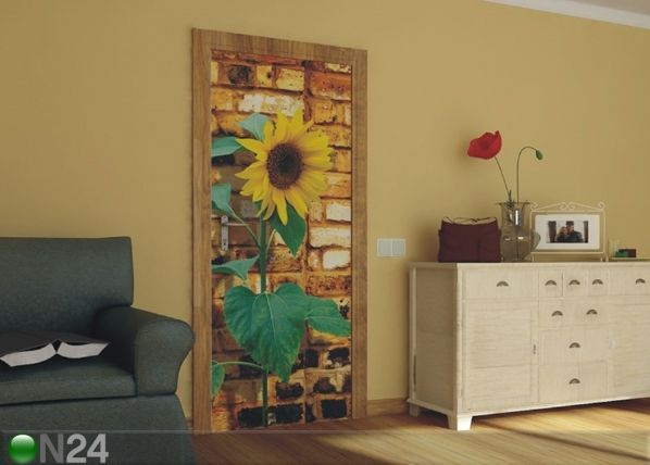 Fleece kuvatapetti SUNFLOWER WITH BRICKS 90x202 cm