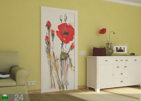 Fleece kuvatapetti WATERCOLOR POPPIES 90x202 cm