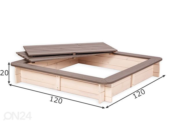 Hiekkalaatikko kannella 120x120 cm mitat