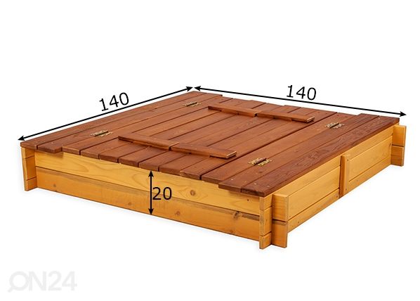 Hiekkalaatikko kannella ja istuimilla 140x140 cm mitat