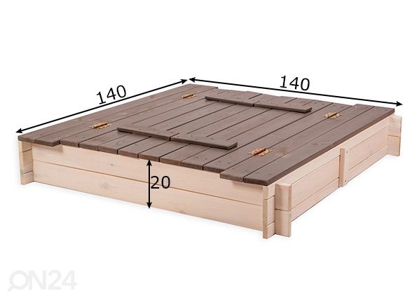 Hiekkalaatikko kannella ja istuimilla 140x140 cm mitat