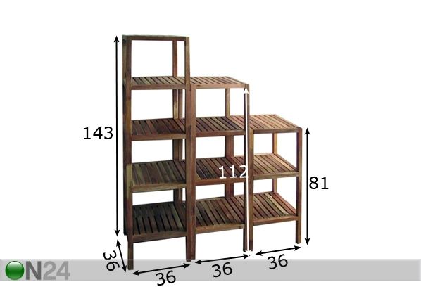 Hyllystö WALNUT 3 -, 4 - ja 5 tasoinen mitat
