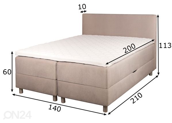 Hypnos jenkkisänky Pandora 140x200 cm kahdella vuodevaatelaatikolla mitat