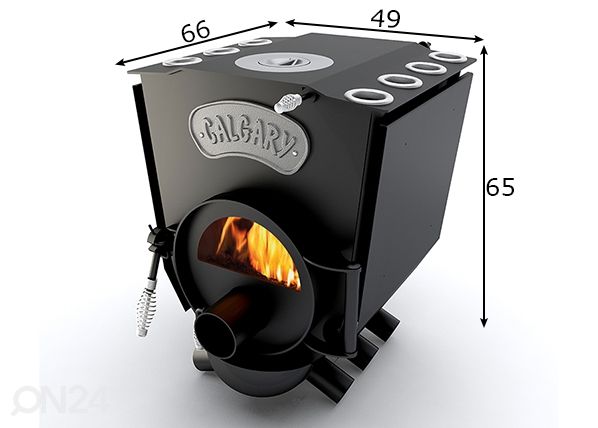 Ilmanlämmitin Vesuvi 00 keittolevyllä ja lasiovella, 6 kW mitat