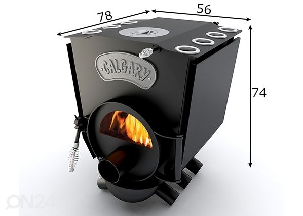 Ilmanlämmitin Vesuvi 01 keittolevyllä ja lasiovella 12 kW mitat
