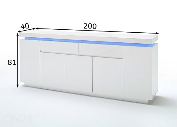 Iso valkoinen lipasto Ocean LED-valaistuksella mitat