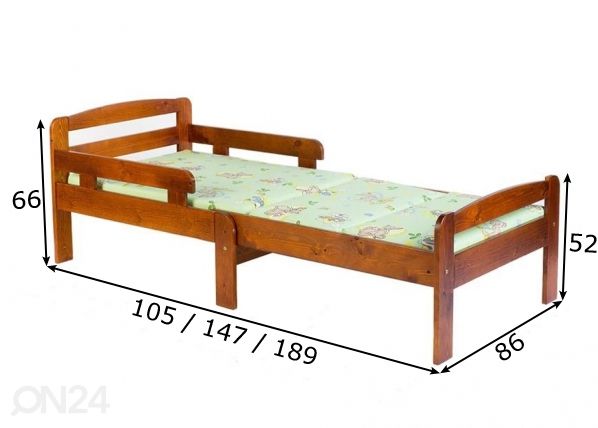 Jatkettava lastensänky Kiku 75x100+42+42 cm mitat