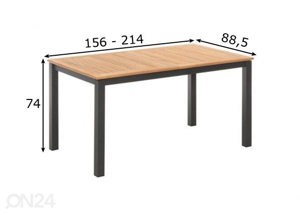 Jatkettava puutarhapöytä 156/214x88,5 cm, Tika ruskea/ musta mitat