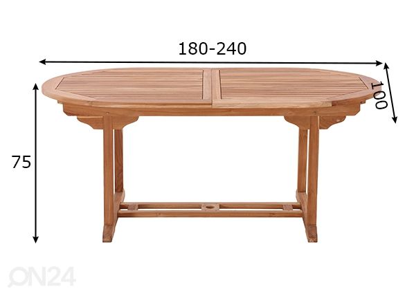 Jatkettava puutarhapöytä 180/240x100 cm mitat