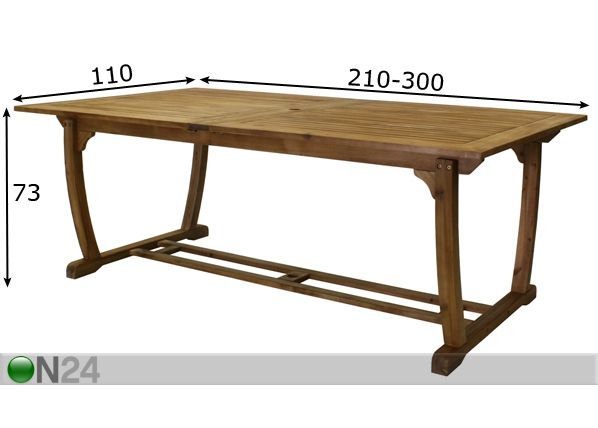 Jatkettava puutarhapöytä FUTURE 110x210-300 cm mitat