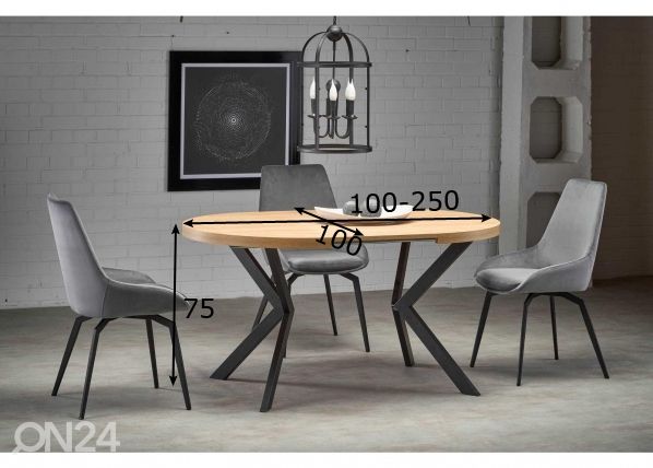 Jatkettava ruokapöytä 100/250x100 cm mitat