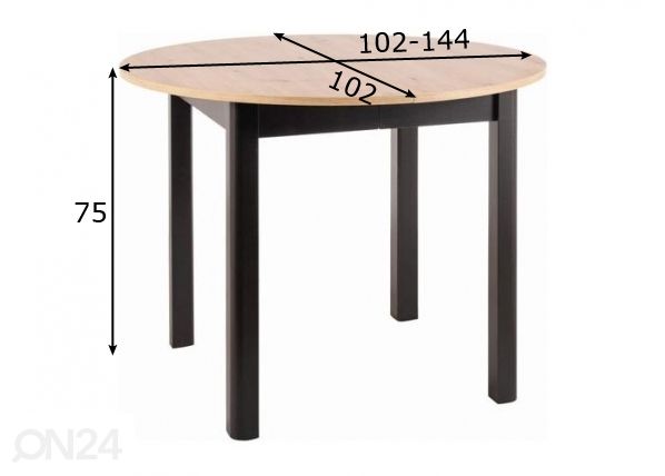 Jatkettava ruokapöytä 102-144x102 cm mitat