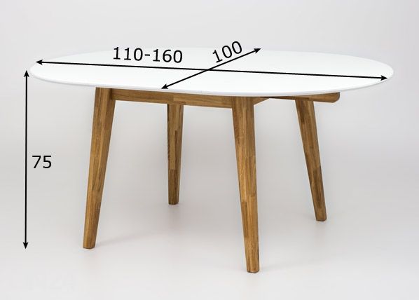 Jatkettava ruokapöytä 110/160x100 cm mitat