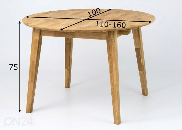 Jatkettava ruokapöytä 110/160x100 cm mitat