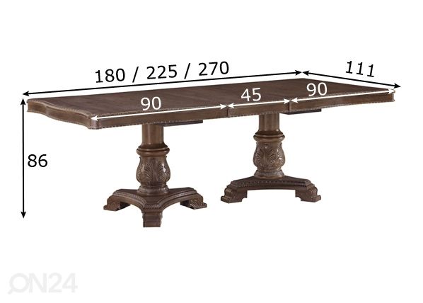 Jatkettava ruokapöytä 111x180/225/270 cm mitat