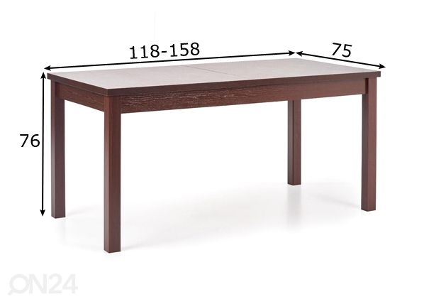 Jatkettava ruokapöytä 118/158x75 cm mitat