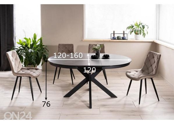Jatkettava ruokapöytä 120-160x120 cm mitat