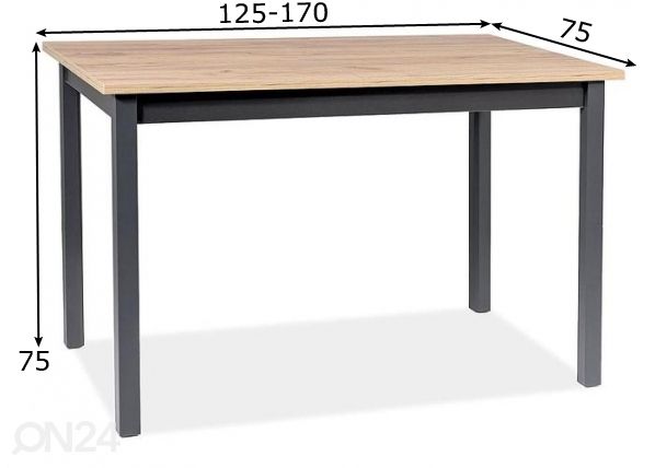 Jatkettava ruokapöytä 125-170x75 cm mitat