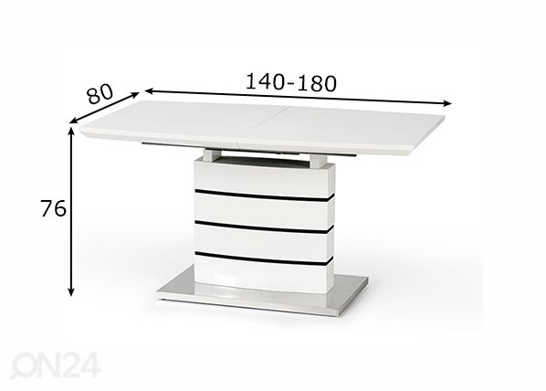 Jatkettava ruokapöytä 140-180x80 cm mitat