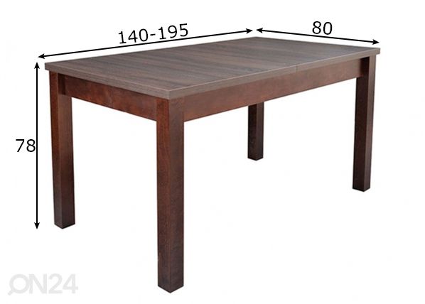 Jatkettava ruokapöytä 140-195x80 cm mitat