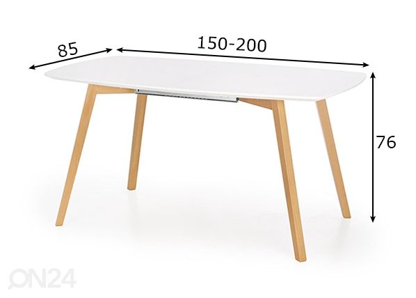 Jatkettava ruokapöytä 150-200x85 cm mitat