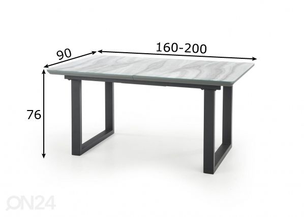 Jatkettava ruokapöytä 160/200x90 cm mitat
