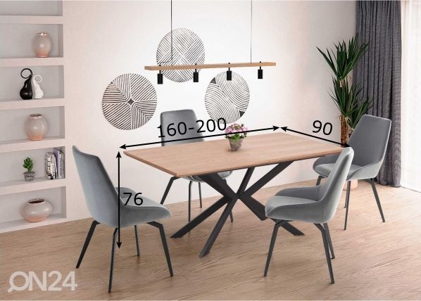 Jatkettava ruokapöytä 160/200x90 cm mitat